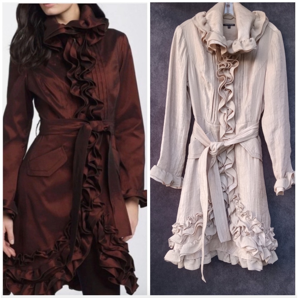 Samuel Dong Ruffle Trench‎ Coat Dress Elegant Designer Luxury Cocktail Party